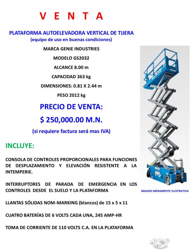 PLATAFORMA AUTOELEVADORA VERTICAL DE TIJERA VENTA