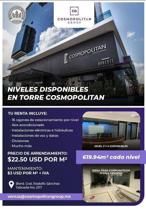 ESPACIOS EN RENTA DISPONIBLES EN TORRE COSMOPOLITAN