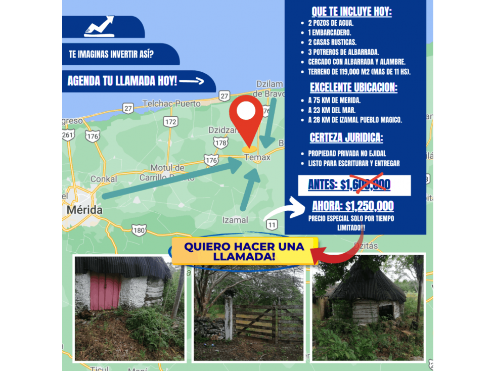 TERRENO EN VENTA CERCA DE MERIDA, MAR Y PUEBLO MAGICO